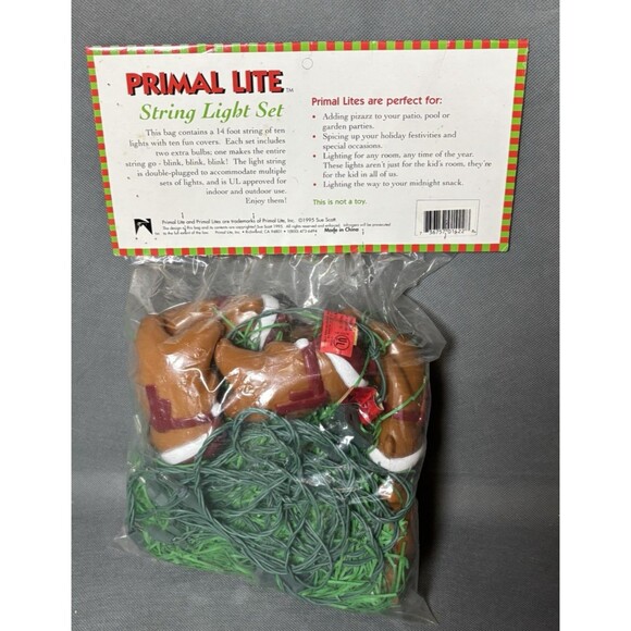 NIP Vintage PRIMAL LITE Xmas Teddy Bear Santa Hat Party Lights-1995 String lighs - Picture 3 of 9
